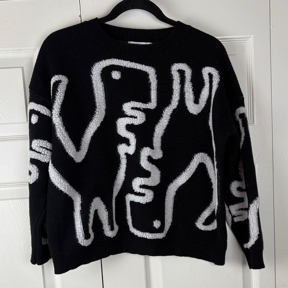 Thread & Leaf Dinosaur Graphic Sweater Black White Crewneck Pullover Size XS